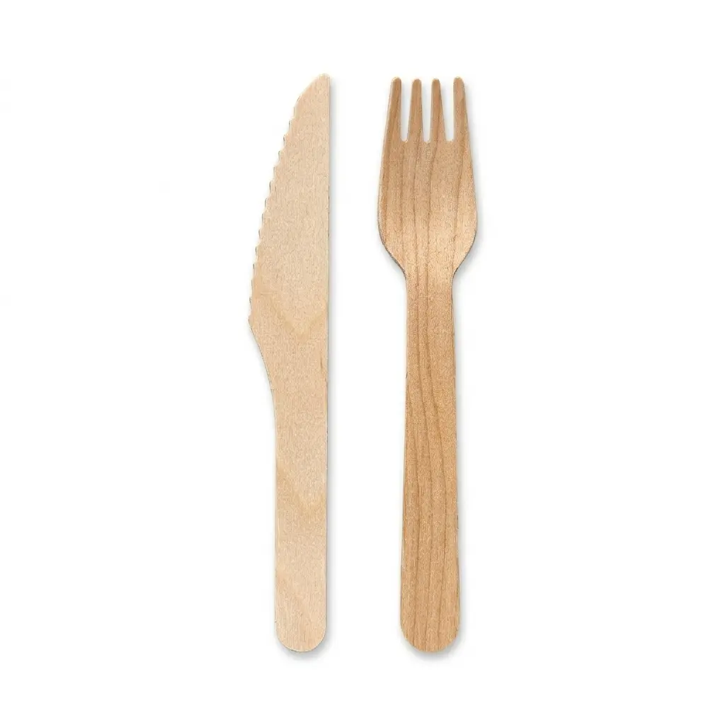 Holzbesteck-Set + weiße Serviette 3/1 - 250 pcs