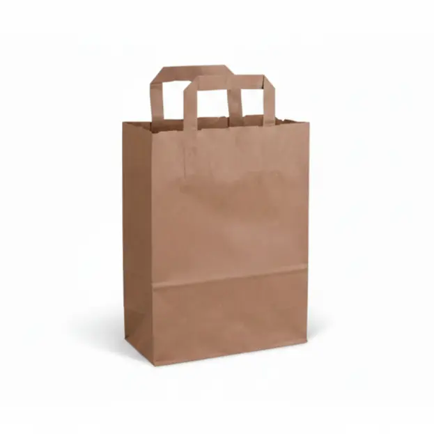 Tas met handvaten gerecycled kraftpapier, 70gr, 22 x 11 x 28 cm, platte greep 250PCS