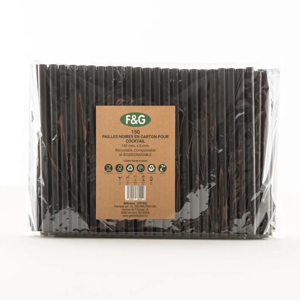 Schwarzer Papiertrinkhalm 150×8 mm – Karton 20×150er (3000 Stück)