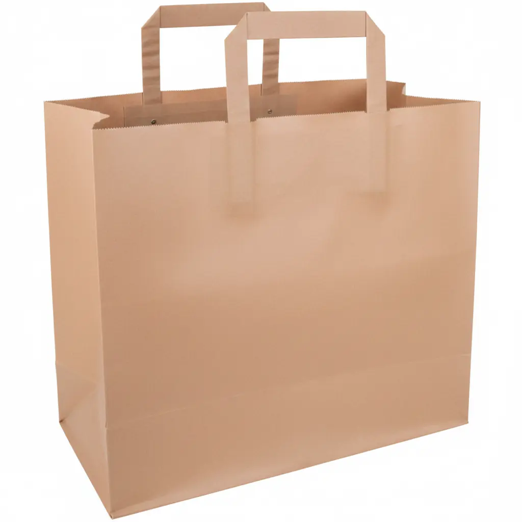 Tas met handvaten gerecycled kraftpapier, 70 gr, 32 x 21 x 30 cm, platte greep 250PCS