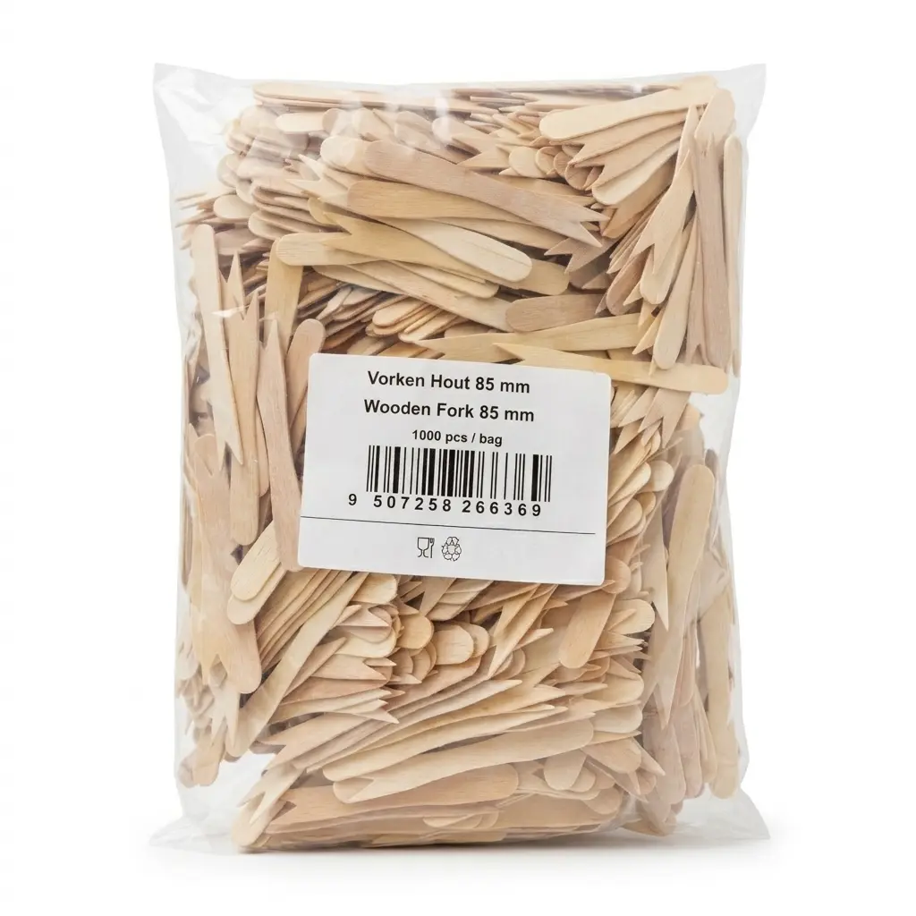 Frietvorken Hout 85mm – Biologisch afbreekbaar – Doos van 10.000pcs (10×1000)