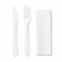 Set Besteck aus Kunststoff wiederverwendbar Weiß - Gabel + Messer + Serviette - 250 Stk